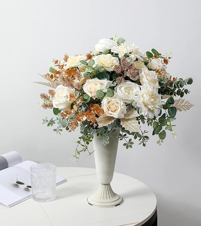 YYHUAWU Artificial Flowers Combo Box Set Gradient Color Flower Leaf with Stems for DIY Wedding Bouquets Centerpieces Baby Shower Party Home Decorations Ivory