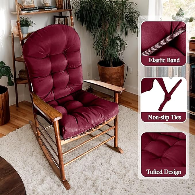 Adirondack Chair Cushion, Waterproof Outdoor High Back Seat Cushions for Patio Rocking Chairs, Thick Tufted Replacement Pads for Porch Lawn Indoor Dining Desk Wicker Furniture, Burgundy