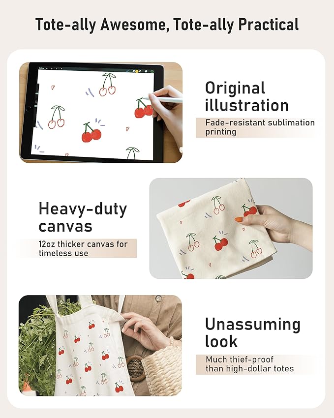 Canvas Tote Bag with Aesthetic Prints, Cute Tote Bag for Women Girls with Wide Strap, Gifts for Cat Book Lovers