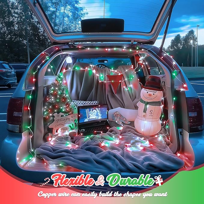 JMEXSUSS 2 Pack Red White and Green Solar Christmas Lights, Each 33FT 100 LED Solar String Lights Outdoor, Waterproof Solar Fairy Lights for Outside Christmas Decorations