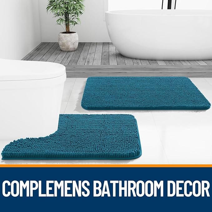 OLANLY Bathroom Rugs 59x20, Extra Soft Absorbent Chenille Bath Rugs, Rubber Backing Quick Dry, Machine Washable Bath Mats for Bathroom Floor, Tub and Shower, Home Decor Accessories, Peacock Blue