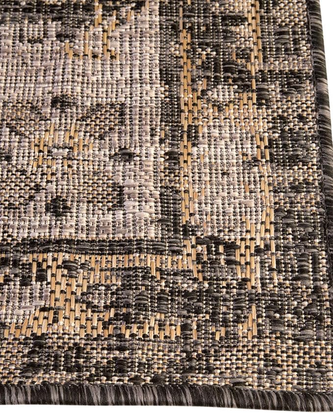 Unique Loom Outdoor Traditional Collection Area Rug - Valeria (5' 3" Square, Charcoal/ Natural)