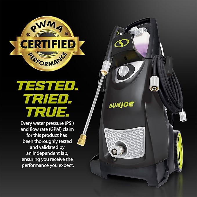 Sun Joe Electric Pressure Power Washer, Heavy-Duty 2500 Max PSI (2030 PSI PWMA Rated) - Portable Cleaning and Washing Machine System for Home, Autos, Patios, Decks, & Sidewalks, SPX3000