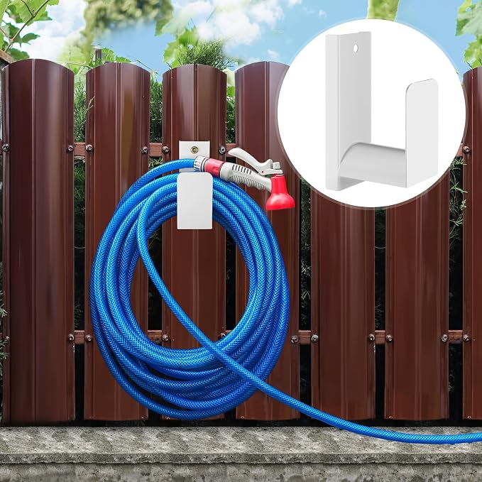 CroBlissful Garden Hose Holder Wall Mount Garden Water Hose Hanger Metal Line Hanger Holds Over 100' Heavy Duty Bracket for Outside Expandable Extension Cords Ropes Holder(White)
