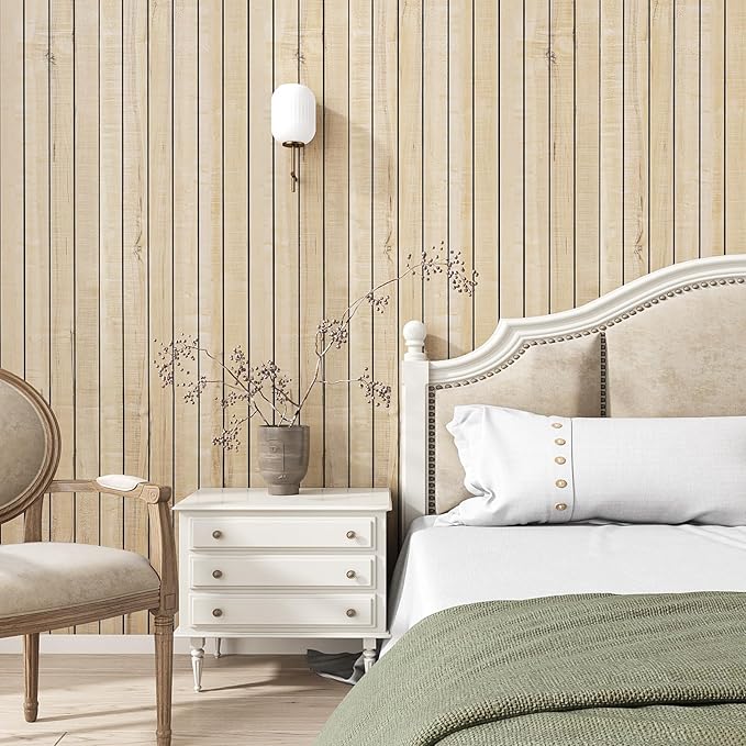 VEELIKE Sand Oak Wood Slat Wall Panels Peel and Stick Faux Wood Panels