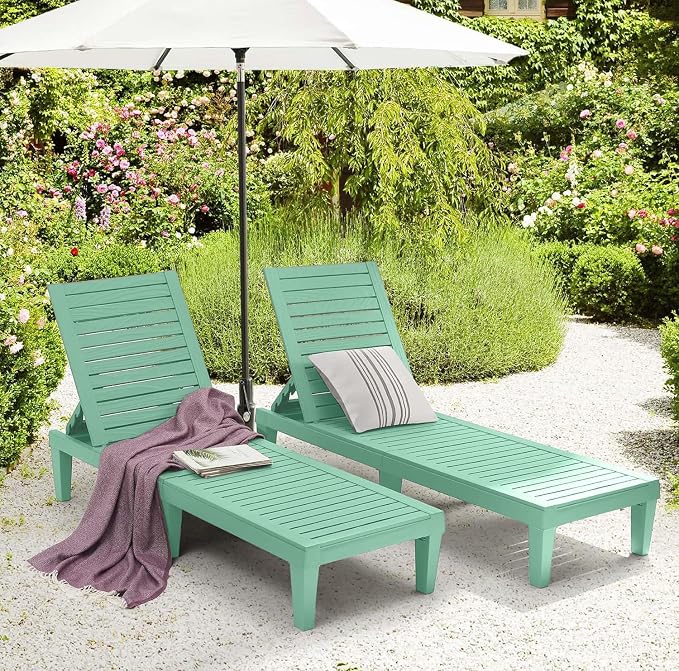 Nestl Sun Tanning Chair - Sage Green Chaise Lounge Chair Outdoor, Lightweight Pool Lounge Chairs Set of 2, Adjustable 5-Position Reclining Lawn Chair, Waterproof Beach Outdoor Lounge Chairs