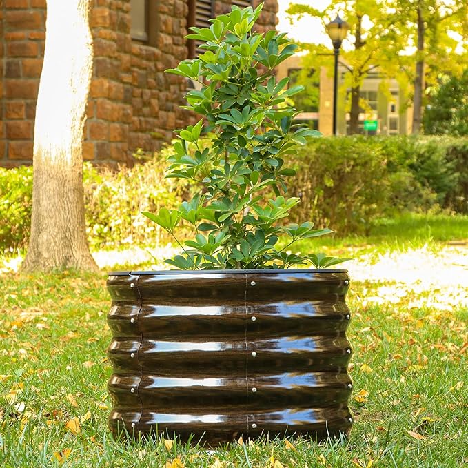 SnugNiture Raised Garden Bed, 2 PCS 2×2×1.5ft Round Galvanized Outdoor Planter Box, 17" Tall Deep Metal Garden Bed Kit for Planting Vegetables, Fruits, Flowers, Brown
