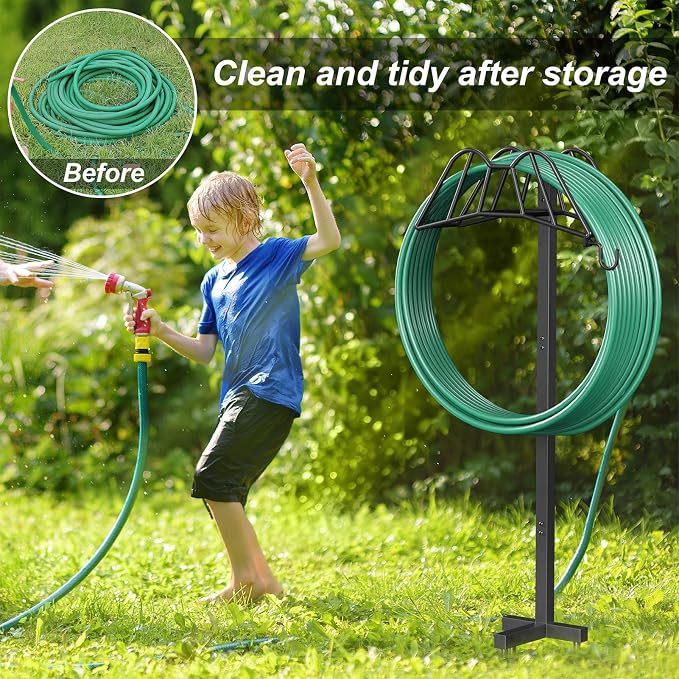 Wphold Garden Hose Holder Freestanding, Extra Thick Water Hose Stand, Heavy Duty Metal Garden Hose Storage,Garden Hose Reel, Water Hose Holders for Outside, Detachable Outdoor Hose Holder