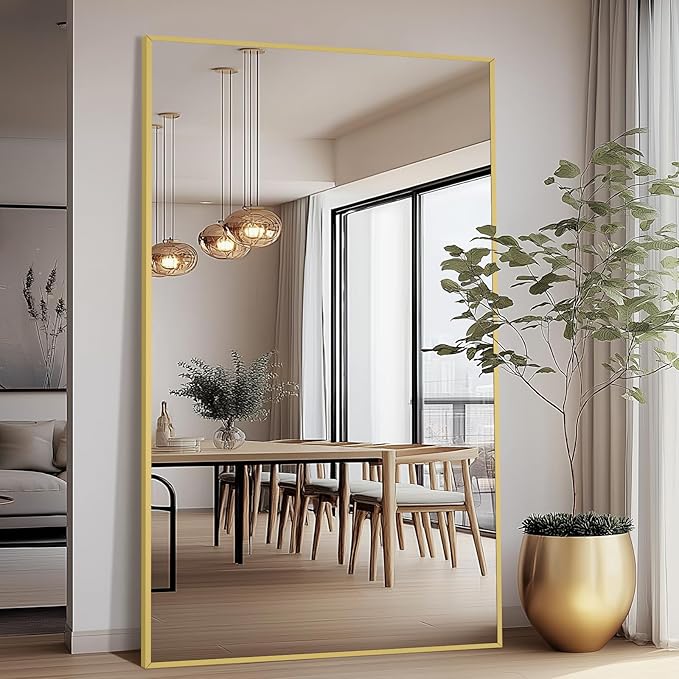 Large Mirror Full Length with Stand, Hanging or Wall Mounted, Tempered Glass