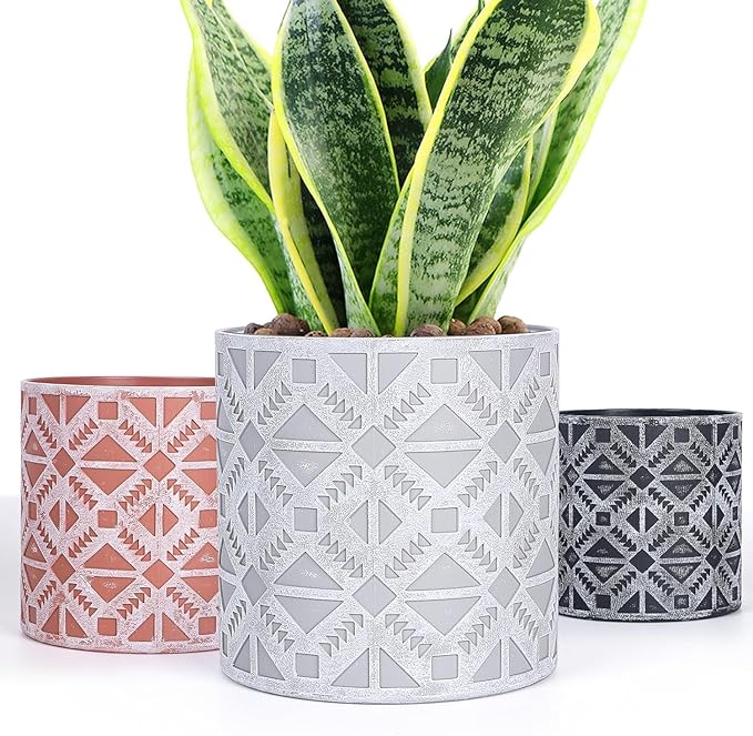 lokeisna Plant Pots, Set of Indoor Plant pots, Plastic Planter with Drainage and Saucer, Modern Distinctive Self Watering Plant Pot, Spray Spots (Indoor Plant Pots)