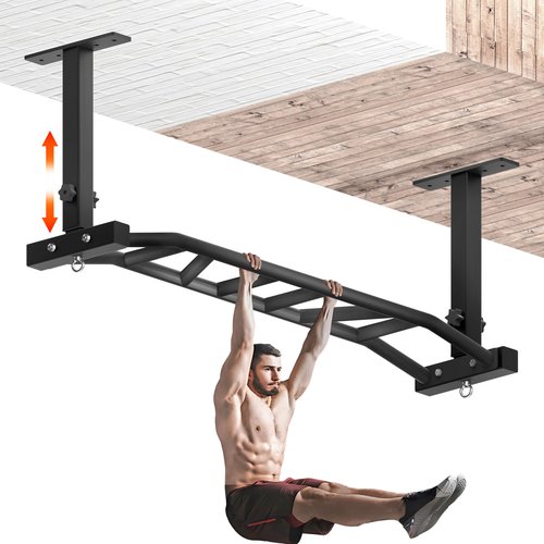 HWOOUSA 48" Ceiling Mount Pull Up Bar - Heavy Duty Multi-Grip Chin Up Bar for Garage/Home Gym and Strength Training, Adjustable Height&Supports to 600 Lbs