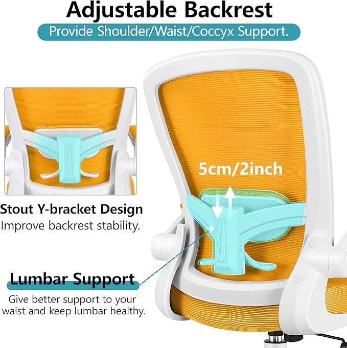 FelixKing Office Chair, Ergonomic Desk Chair Breathable Mesh Chairs Adjustable High Back Lumbar Support Flip-up Armrests, Executive Rolling Swivel Comfy Computer Chairs Home Office Yellow