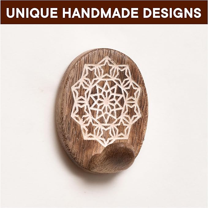 Indian Shelf 6 Lb- 3 Pieces Decorative Wood Adhesive Wall Hooks–Boho Peel and