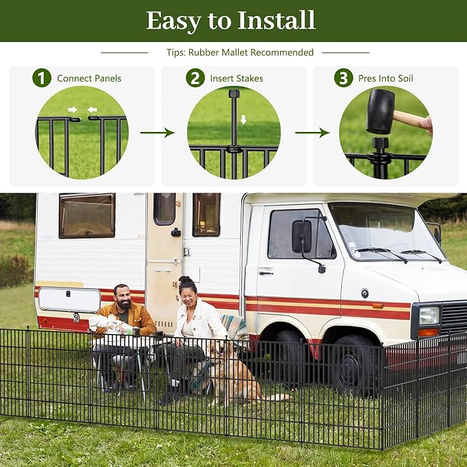 10 Panels No Dig Decorative Outdoor Garden Fence with Gate for Yard, 32 in(H) X 23.6 ft(L) Animal Barrier Fencing Rustproof Metal Wire Panel Border for Dog, Rabbits, and Patio Temporary Ground Stakes