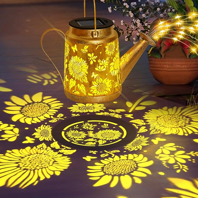Sunflower Solar Watering Can Lights, Outdoor Waterproof Garden Lanterns with Shepherd Hook, Solar Garden Decor for Yard Outdoor Landscape Pathway Porch Patio, Gift for Women Mom Grandma, 2 Pack