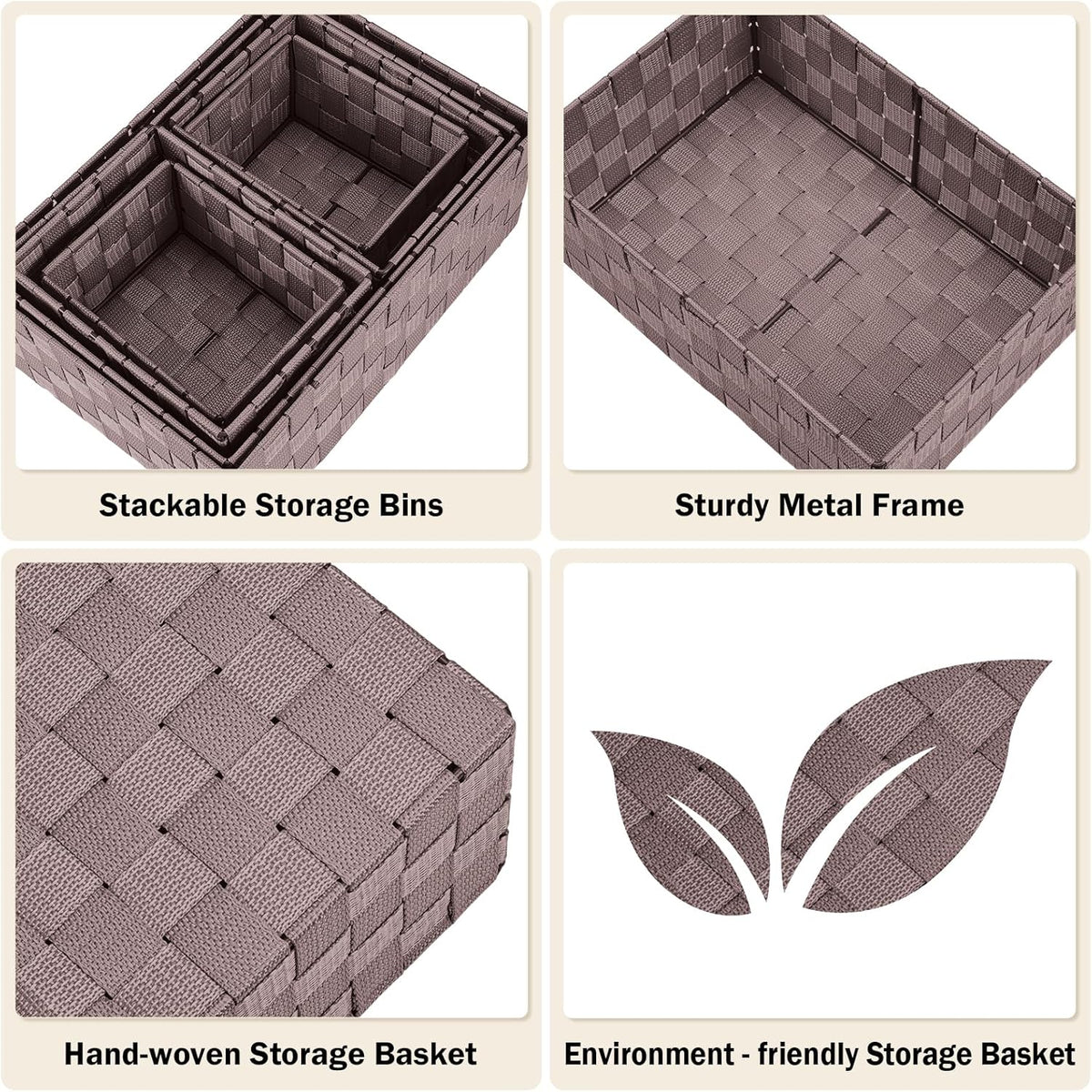 Woven Storage Baskets, Storage Bins, Cube Basket Container Baskets Storage Boxes Organizers for Clothes /Shelves/ Closet, Set of 6 (Brown)