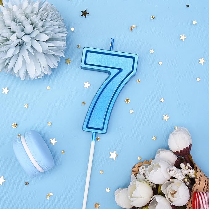PHD CAKE 2.76 Inch Luxe Blue 7 Number Birthday Candles, Blue Number Candles, Cake Number Candles, Party Celebration