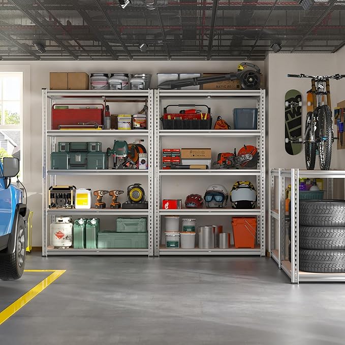 REIBII 2020LBS Garage Shelving Heavy Duty Metal Shelving 5 Tier Storage Shelves, Metal Shelves for Warehouse Basement, Easy Assembly, 72" H x 35.55" W x 16" D, Galvanized, 3 Pack