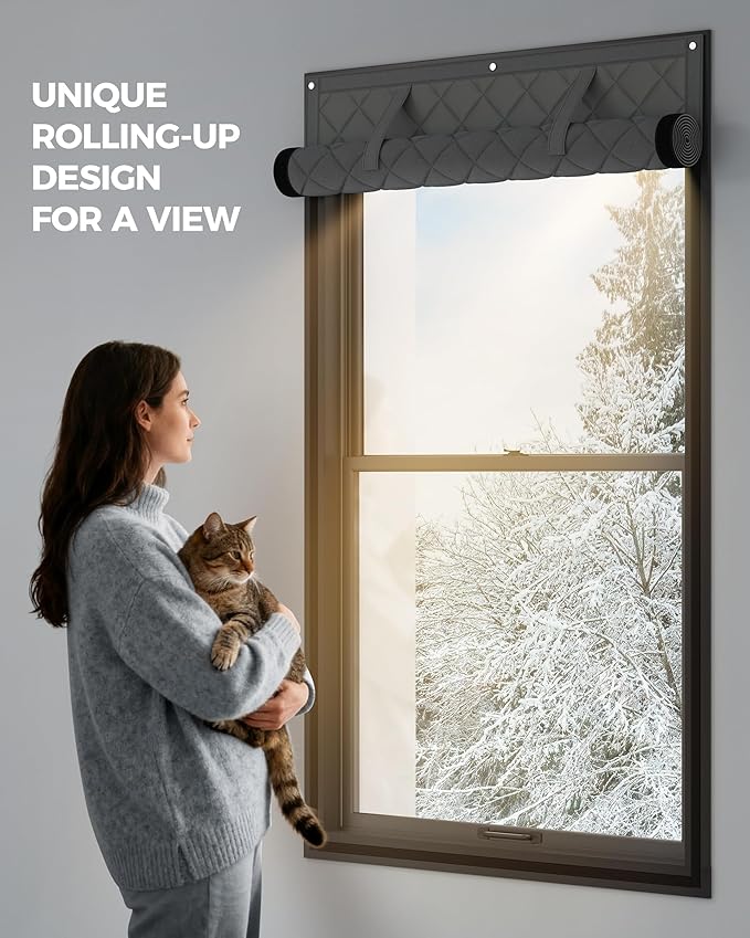 Window Insulation for Winter, 2 Pack Curtain Size 46" x 62", Thermal Insulated Window Cover of Oxford Cloth Thicken Cotton Fiber for 44"× 60" Window, Grey