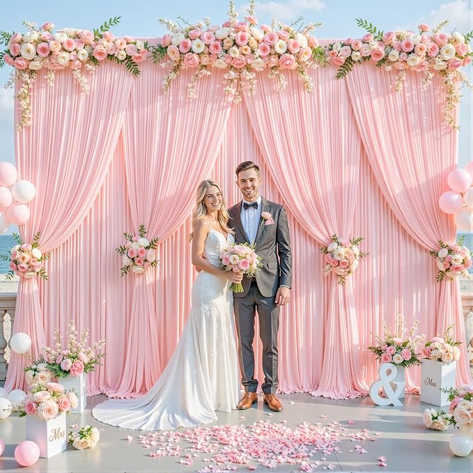 6 Panels Blush Pink Backdrop Curtain for Parties Baby Shower Wrinkle Free Pink Photo Curtains Backdrop Drapes Fabric Decoration for Wedding Birthday Party 30ft(W) x 10ft(H)