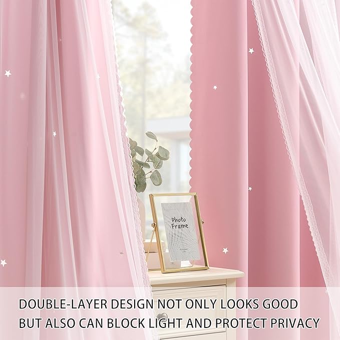 XiDi Pink Curtains for Bedroom, Girls Room Blackout Curtains, Kids Room