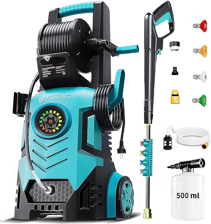 2026new Pressure Washer 5000PSI with Adj-8-Level Touch Screen, 34" Tall Power Washer, 4 Quick Connect Nozzles, Inlet Hose&Filter&500mlFoam Cannon for Cars/Fences/Driveways,Blue