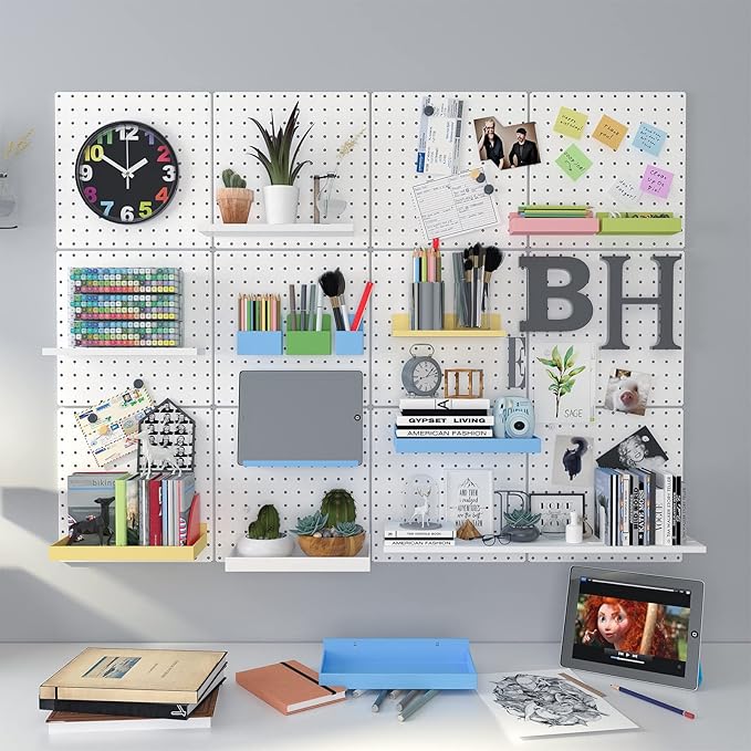 Peg Board, 6 Pack Metal Pegboard Panels White Pegboards Wall Organizer