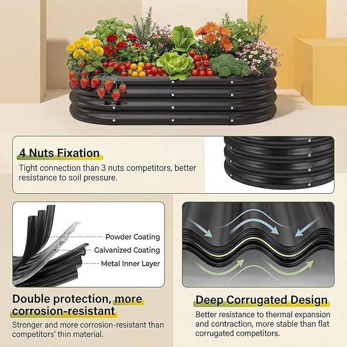 Land Guard Galvanized Raised Garden Bed Kit, Galvanized Planter Raised Garden Boxes Outdoor, Oval Large Metal Raised Garden Beds for Vegetables(Grey)4×2×1ft(1pcs)