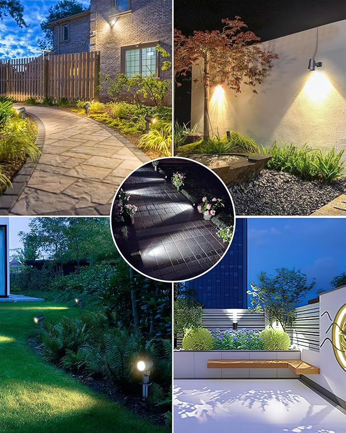 CLY 6 in 1 Solar Spot Lights Outdoor, 2700K Warm White Solar Spotlights Landscape Lights, IP66 Waterproof 59.06ft Cable Auto On/Off Garden Floodlight for Yard Lawn Tree Statue Pathway Decoration