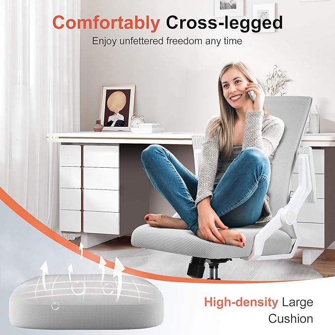 GTPLAYER Ergonomic Office Chair with Flip-up Armrests Executive Computer Chair for Home Office, Breathable Mesh & Comfy Lumbar Support, Wide Seat Gray