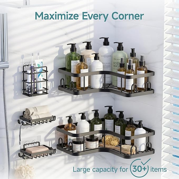 Veken Corner Shower Caddy 5-Pack, Advanced Rustproof Design, No Drilling