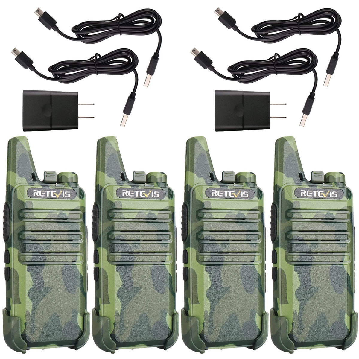 Retevis RT22 Walkie Talkies Rechargeable, Voice Activated, Emergency Alarm, Outdoor Cruise Ship ATV Hunting Skiing Handheld Two Way Radio Walkie-Talkies (4 Pack,Camouflage)
