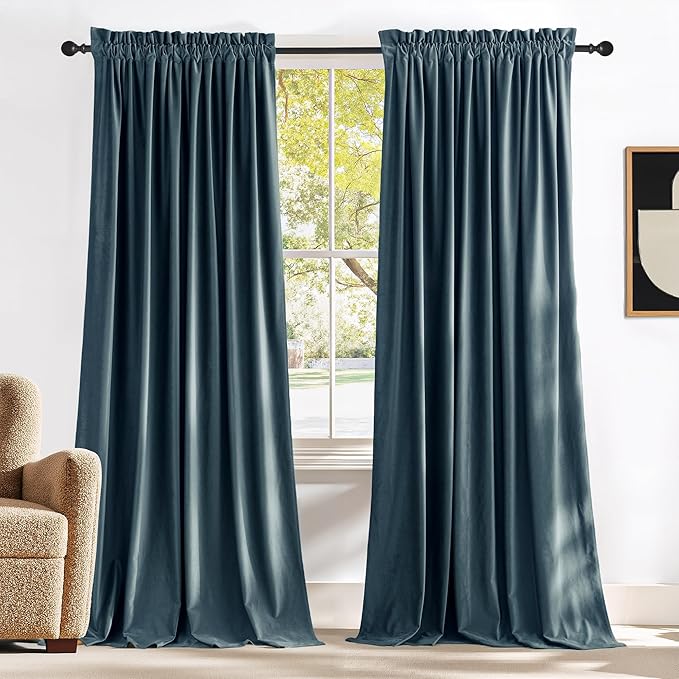 NICETOWN Blue Velvet Curtains 102 inches Long