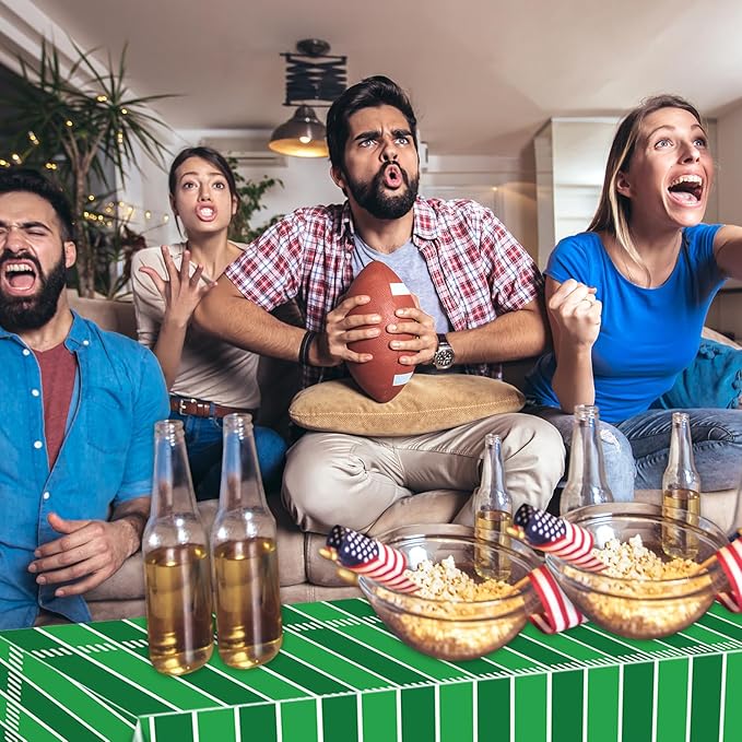 2 PCS Football Tablecloth Plastic 54 X 108Inch, Football Party Decorations Table Cloth Disposable Football Field Tablecloth Touchdown Table Cover for Football Birthday Party Supplies (Football)