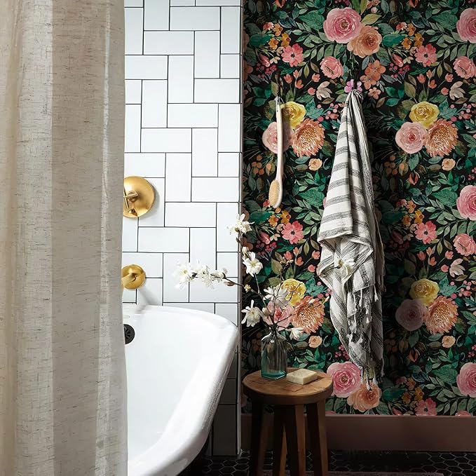 JiffDiff Blooming Floral Wallpaper Peel and Stick Pink Impressionist Floral