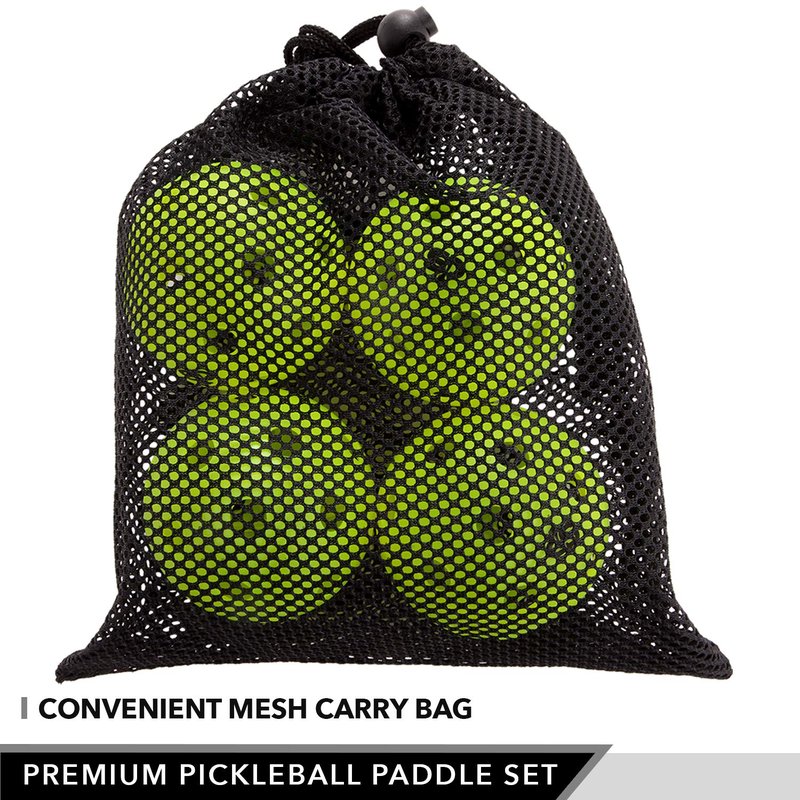 Premium Pickleball Set – 2 Paddle Set with Mesh Carry Bag, 4 Balls by Day 1 Sports - Durable Pickle Ball Paddles with Cushion Comfort Grip and Accessories - Graphite-Face Racquets, Pickleballs