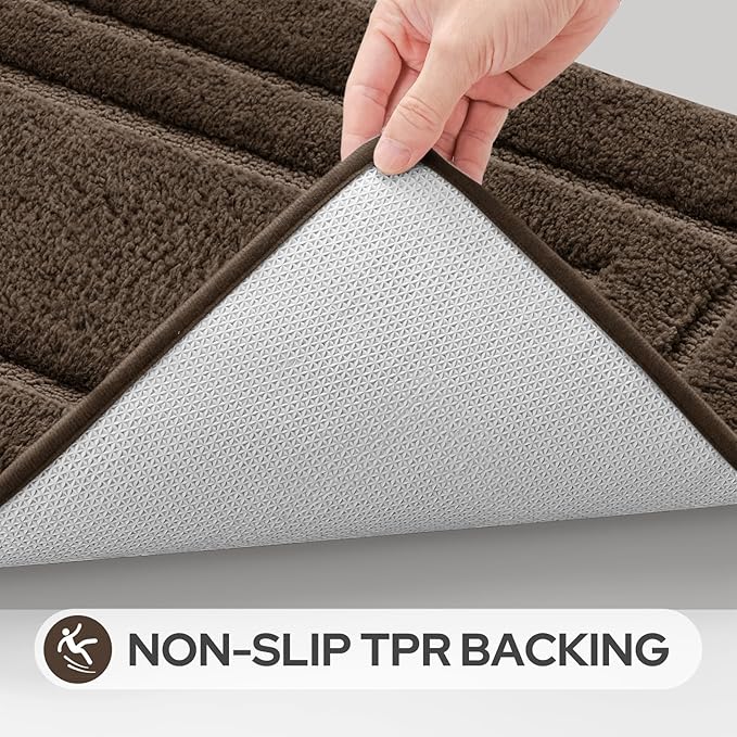 HOMEIDEAS Bathroom Rugs Sets 3 Piece, Microfiber Shaggy Bath Mat Set, Non-Slip Ultra Soft Carpet Mats, Large Rugs with U-Shaped Toilet for Bathroom, Tub, Shower, Brown