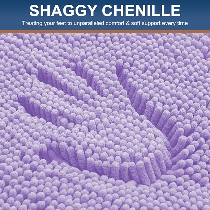 Smiry Luxury Chenille Bathroom Rugs 47x17, Extra Soft and Absorbent Shaggy Bath Mat, Machine Washable, Non-Slip Plush Carpet Runner for Tub, Shower, and Floor, Home Decor Accessories, Purple