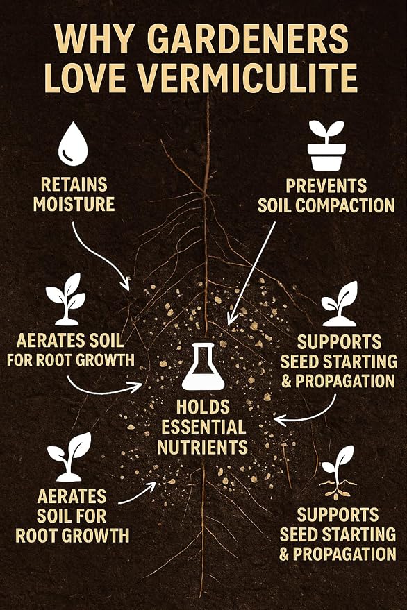 Horticultural Organic Vermiculite for Plants - Medium Grade - Natural Soil Additive for Gardening, Houseplants, Mushrooms, Potted Plants, Hydroponics, Terrariums (5 Quart)