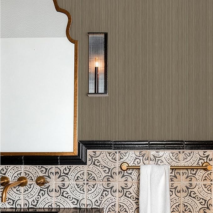 YXTII 20.8" x 196.8" Peel and Stick Wallpaper Grasscloth, Thick Brown Textured