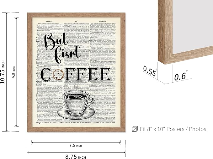 Poster Master Dictionary Art Poster - But First Coffee Print - Cafe Art - Gift for Men, Women, Coffee Lovers & Barista - Funny Decor for Kitchen, Restaurant or Dining Room, 8x10 Beige Framed