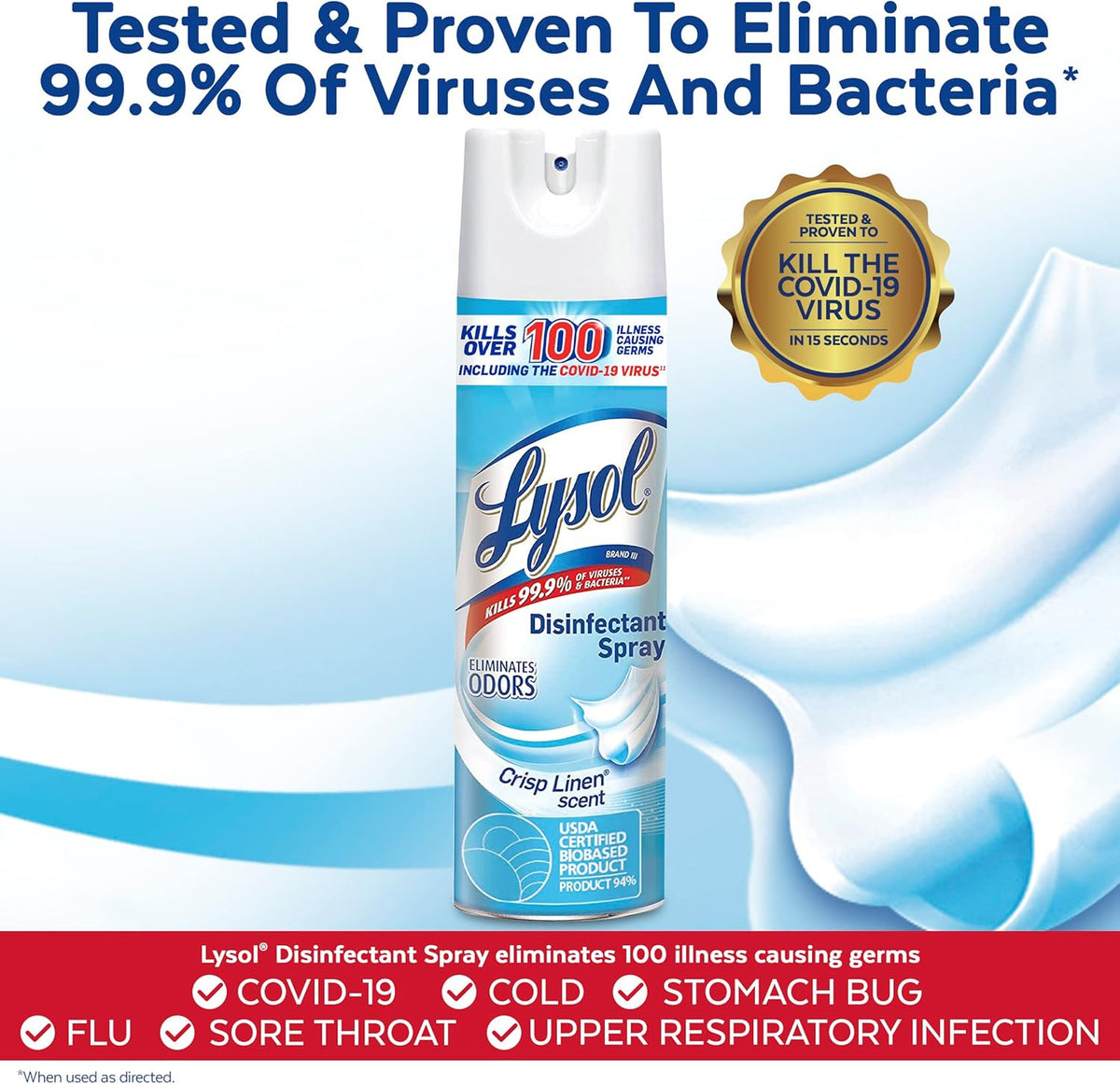Lysol Bundle containing x2 Lysol Disinfectant Spray for Hard and Soft Surfaces, Crisp Linen, 19 Fl. Oz + Lysol Air Sanitizer Spray, For Air Sanitization and Odor Elimination, White Linen, 10 Fl. Oz