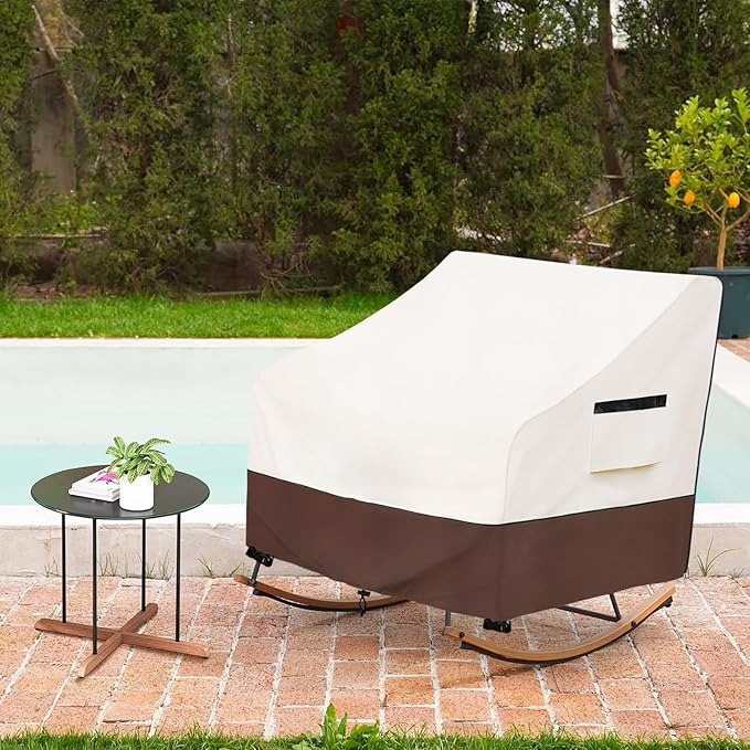 Outdoor Rocking Chair Cover 600D Heavy Duty Waterproof Patio Egg Rocking Chair Covers,for 41" W x 45" D x 31" H Outdoor Papasan Rocking Chair Beige