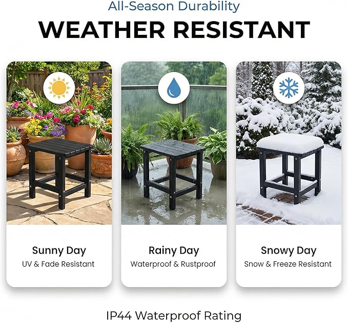PASAMIC Adirondack Square Outdoor Side Table, HDPE Small Outdoor Table, Patio End Table for Patio, Pool, Backyard, Weather-Resistant, Easy Maintenance (Jet Black)