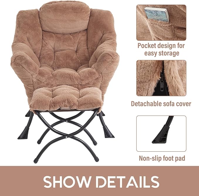 LITA Plush Brown Modern Accent Leisure Upholstered Sofa Chair, Lounge Reading Chair with Armrests and a Side Pocket for Living Room, Bedroom & Small Space, 28.5 x 25.5 x 37.4 inches