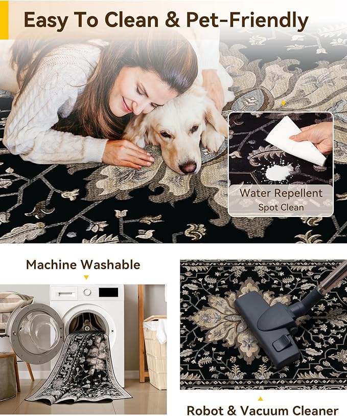 Area Rugs 2'x3' Kitchen Rugs Entry Rug Small Rugs for Entryway Kitchen Bathroom Door Mat Indoor Entrance,Washable Non Slip, Black Brown Neutral Dark Tan