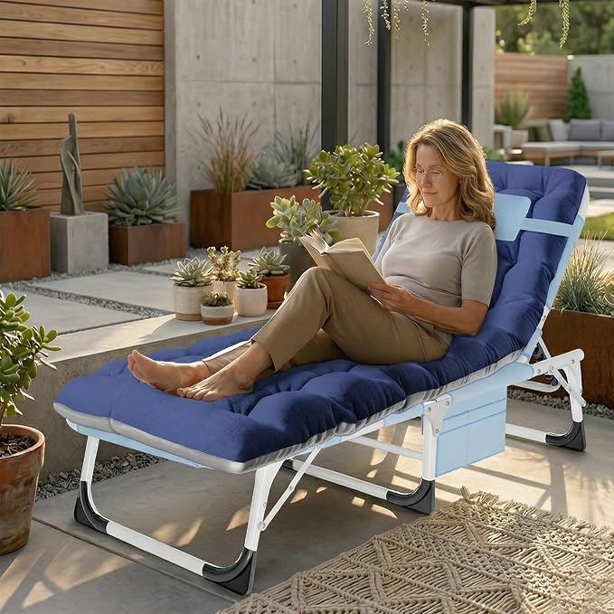 ABORON 4-in-1 Lounge Chair with Face & Arm Holes for Tanning, 440LB Heavy-Duty Folding Recliner with Plush Cotton Cushion, No Assembly Tri-Fold Guest Bed for Sunbathing, Poolside, Office Nap & Camping