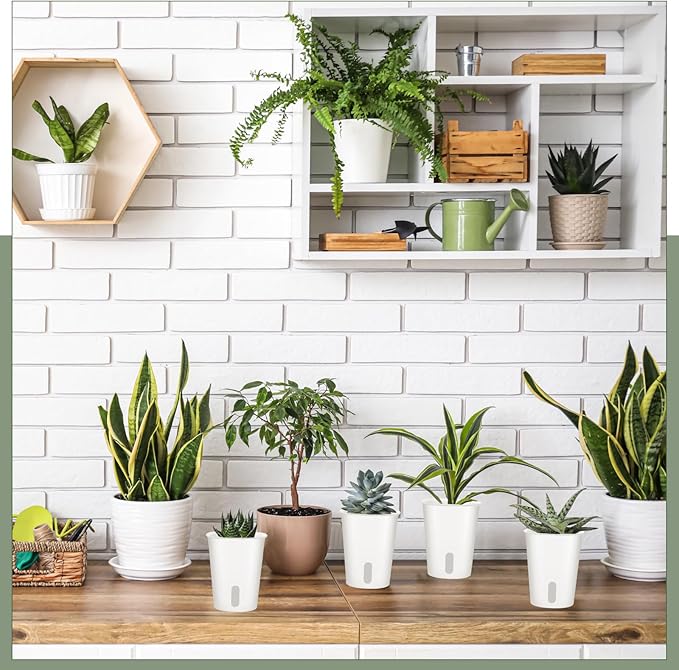 Ziliny 10 Pcs 3 Inch Self Watering Pots Self Watering Planters for Indoor Planters Plastic Garden Flower Pots with Level Indicator Vents for Herbs