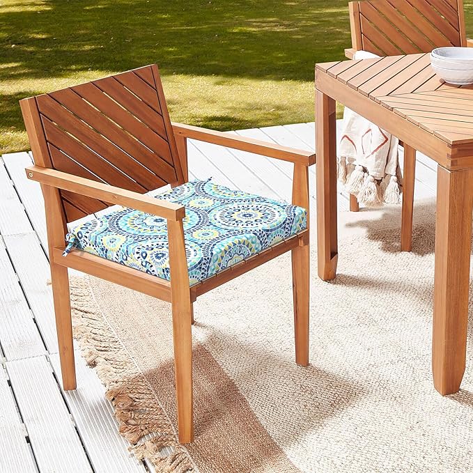 LVTXIII Outdoor Seat Cushions Set of 4 Square Corner Chair Cushions with Ties, Patio Chair Pads for Home Office and Patio Garden Furniture Decoration 18.5"x16"x2", Delancey Lagoon
