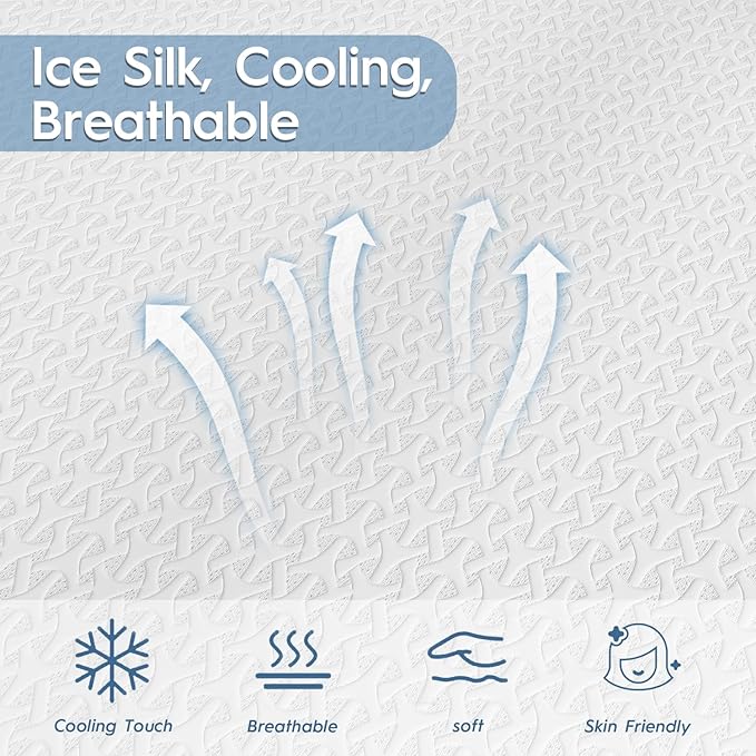 3 Inch Cooling Mattress Topper Twin, Ice Silk with Gel-Infused 40D Memory Foam Mattress Topper with Removable Soft Cover, Pressure Relief & Non-Slip (White, Twin)